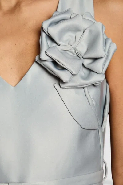 Coast Structured Satin 3d Corsage Midi Dress In Silver