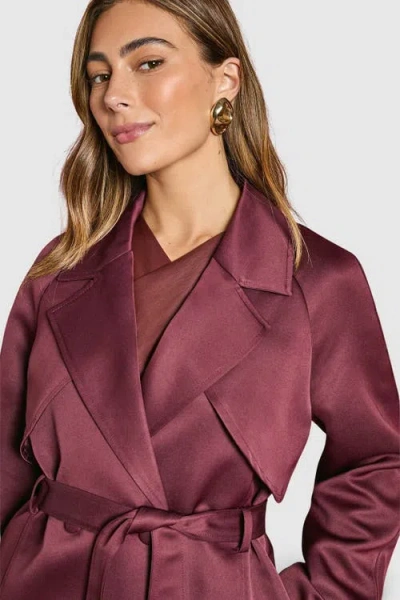 Coast Satin Occasion Belted Trench Coat In Burgundy