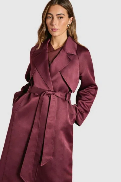 Coast Satin Occasion Belted Trench Coat In Burgundy