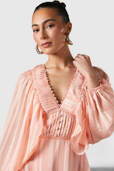 Coast Frill Midi Dress With Blouson Sleeve In Pink