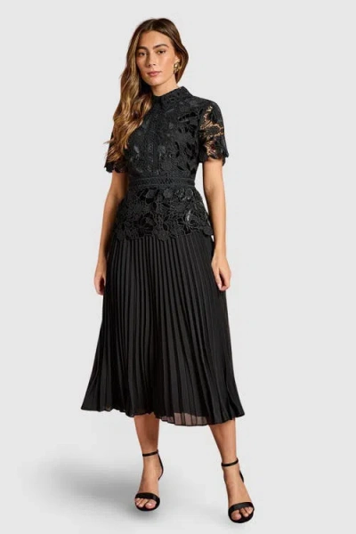 Coast Velvet Lace Collared Midi Dress In Black