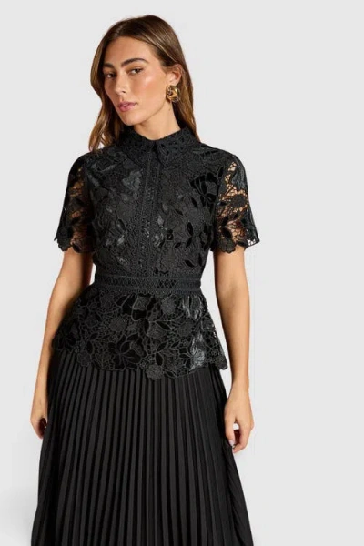 Coast Velvet Lace Collared Midi Dress In Black