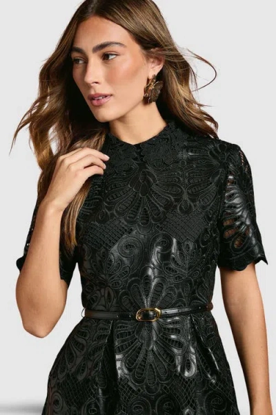 Coast Pu Lace Midi Dress With Belt In Black