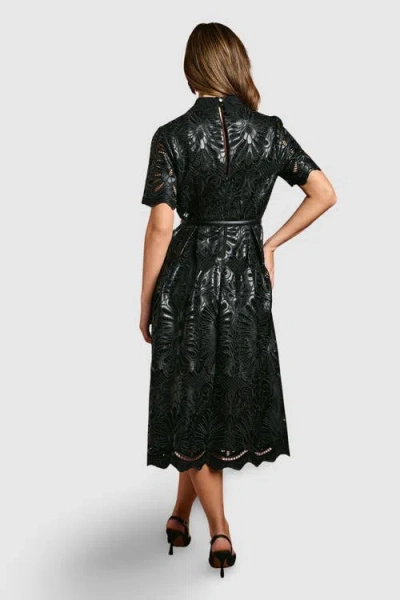 Coast Pu Lace Midi Dress With Belt In Black