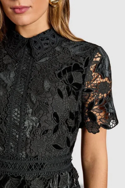 Coast Velvet Lace Collared Midi Dress In Black