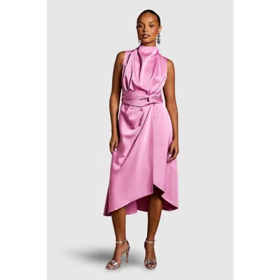 Coast Petite Satin Midi Dress With Twist Waist In Pink