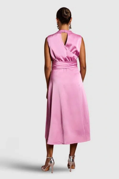 Coast Petite Satin Midi Dress With Twist Waist In Pink