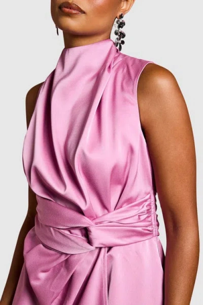Coast Petite Satin Midi Dress With Twist Waist In Pink