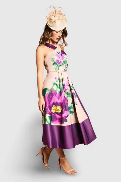 Coast Printed Cross Neck Satin Midi Dress In Purple