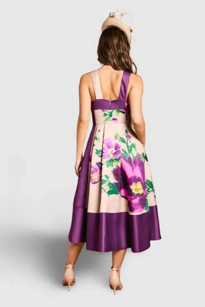 Coast Printed Cross Neck Satin Midi Dress In Purple