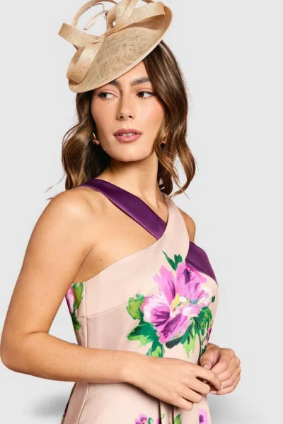 Coast Printed Cross Neck Satin Midi Dress In Purple