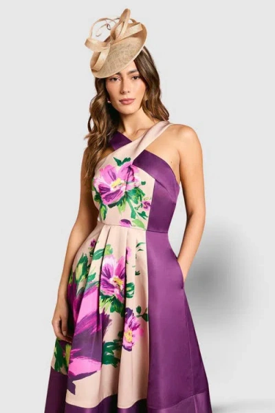 Coast Printed Cross Neck Satin Midi Dress In Purple
