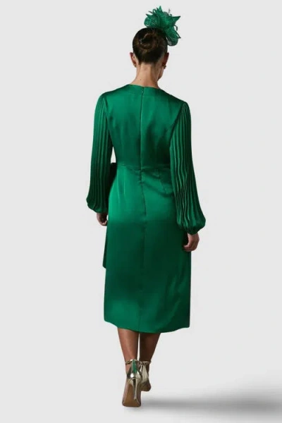 Coast Satin Pleated Wrap Dress In Green