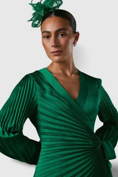 Coast Satin Pleated Wrap Dress In Green