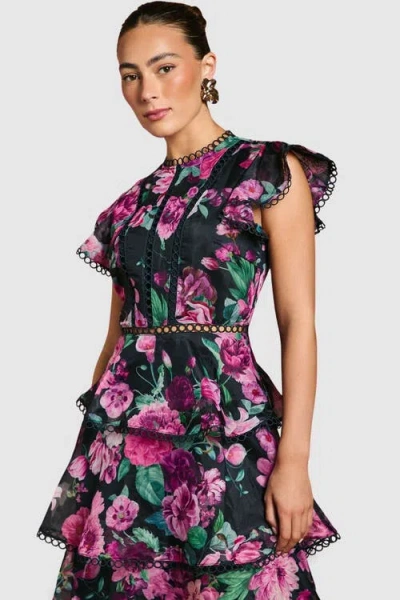 Coast Lace Trim Tiered Organza Midi Dress In Multi