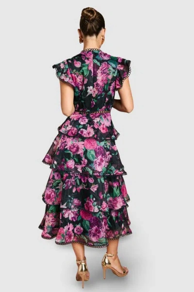 Coast Lace Trim Tiered Organza Midi Dress In Multi