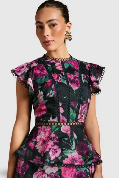 Coast Lace Trim Tiered Organza Midi Dress In Multi