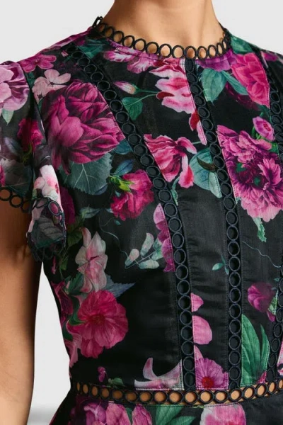 Coast Lace Trim Tiered Organza Midi Dress In Multi