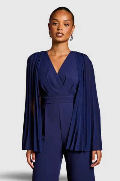 Coast Petite V Neck Pleated Jumpsuit In Blue