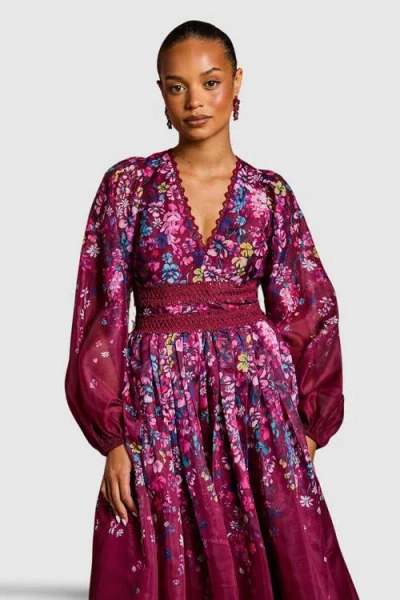 Coast Petite Organza Lace Trim Midaxi Dress In Pink