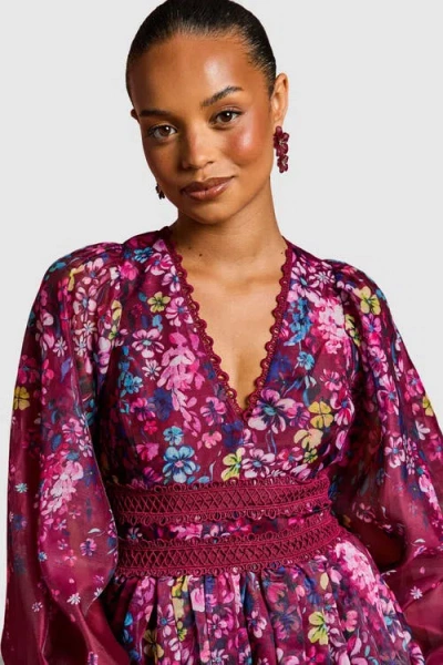 Coast Petite Organza Lace Trim Midaxi Dress In Pink