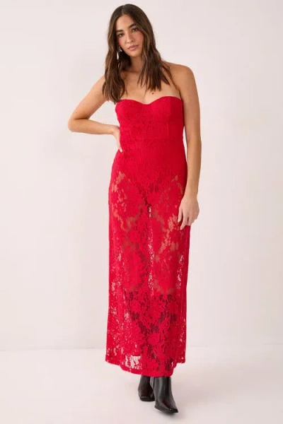 Nasty Gal Lace Bandeau Sheer Maxi Dress In Red