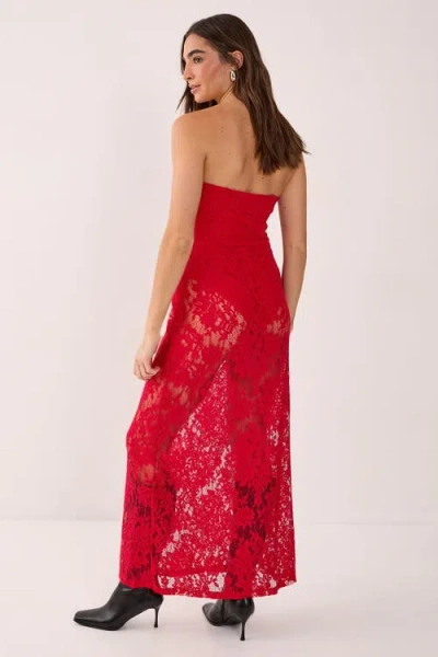Nasty Gal Lace Bandeau Sheer Maxi Dress In Red