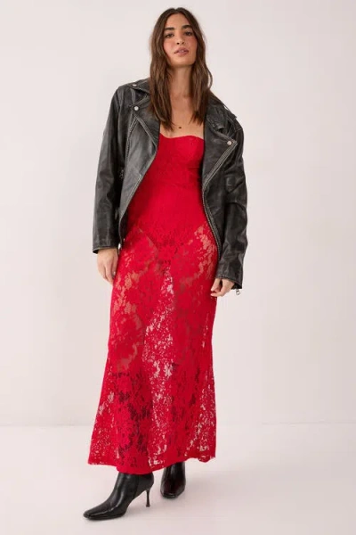 Nasty Gal Lace Bandeau Sheer Maxi Dress In Red