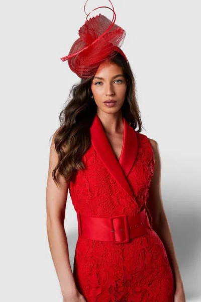 Coast Lisa Lace Belted Jumpsuit In Red