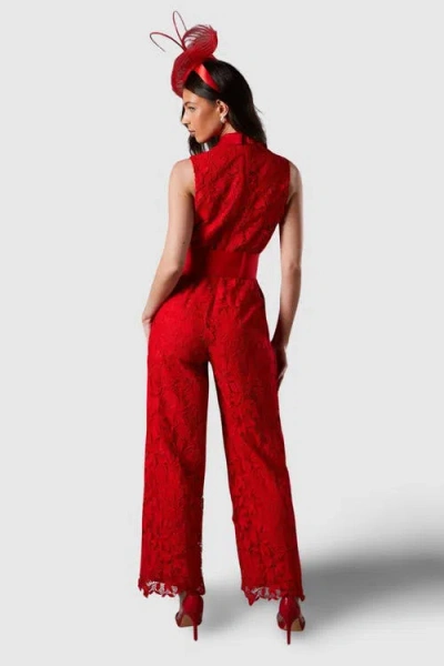 Coast Lisa Lace Belted Jumpsuit In Red