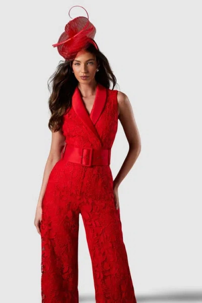 Coast Lisa Lace Belted Jumpsuit In Red