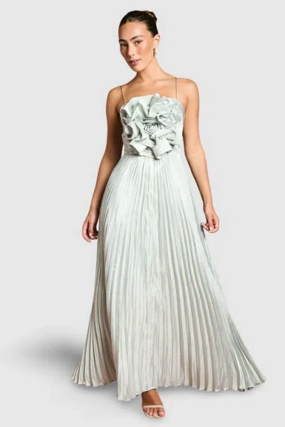 Coast Metallic Pleated Corsage Maxi Dress In White