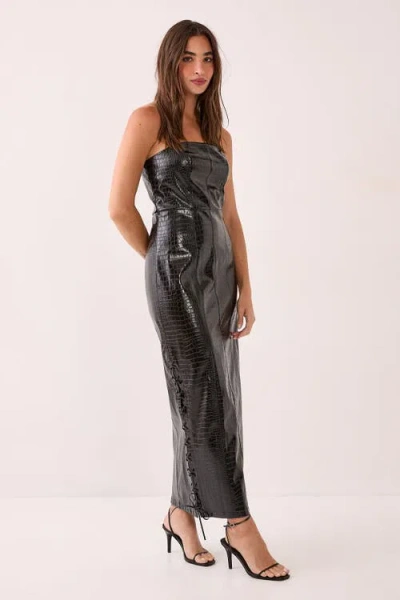 Nasty Gal Croc Bandeau Lace Up Maxi Dress In Black