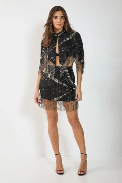 Nasty Gal Panelled Tassel Sequin Mini Skirt In Black