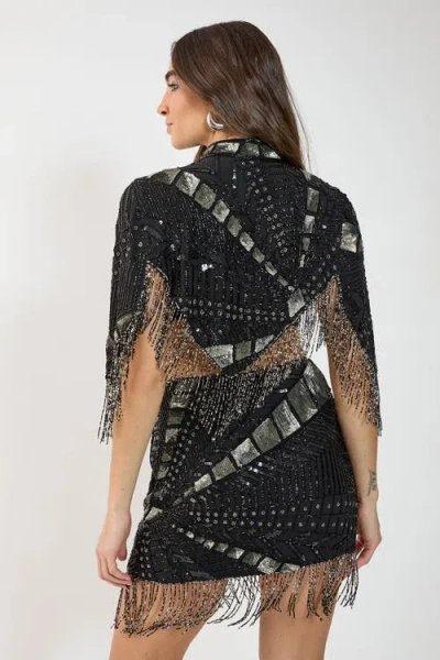 Nasty Gal Panelled Tassel Sequin Mini Skirt In Black