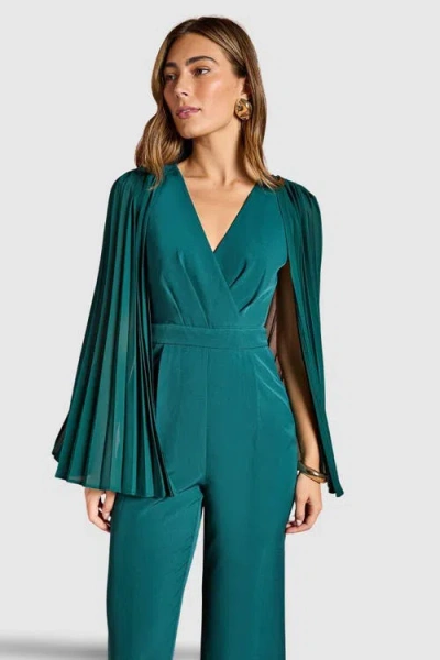Coast V Neck Pleated Long Sleeve Jumpsuit In Green