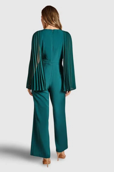 Coast V Neck Pleated Long Sleeve Jumpsuit In Green