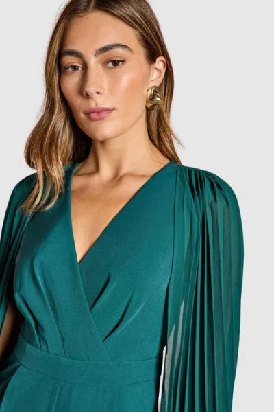 Coast V Neck Pleated Long Sleeve Jumpsuit In Green