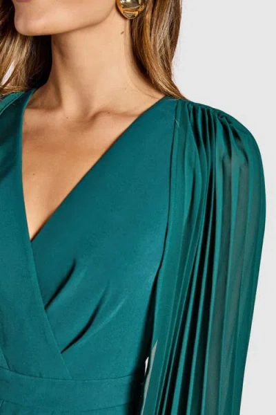 Coast V Neck Pleated Long Sleeve Jumpsuit In Green