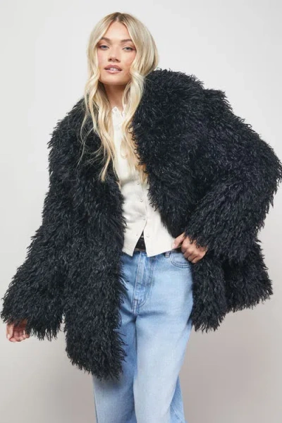Oasis Mongolian Faux Fur Short Coat In Black
