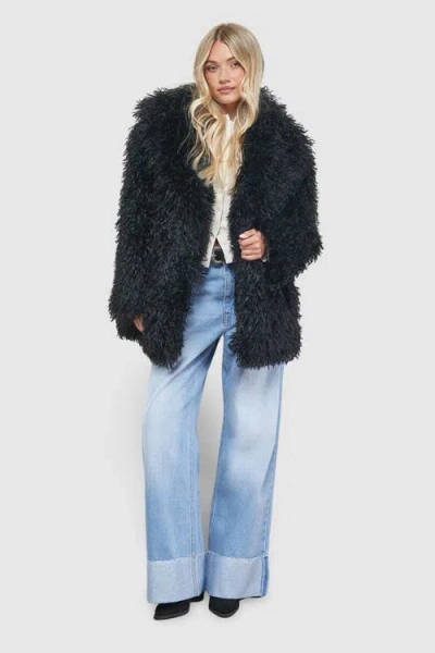 Oasis Mongolian Faux Fur Short Coat In Black