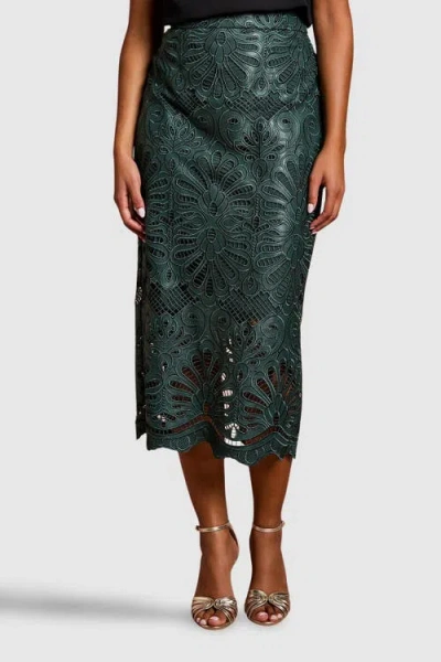Coast Petite Pu Lace Midi Skirt In Green