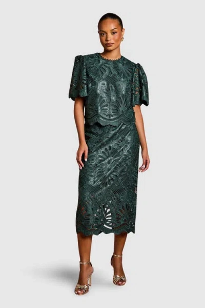 Coast Petite Pu Lace Midi Skirt In Green