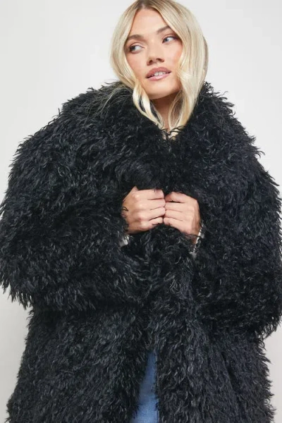 Oasis Mongolian Faux Fur Short Coat In Black