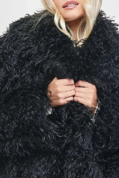 Oasis Mongolian Faux Fur Short Coat In Black