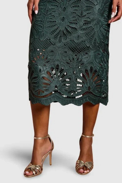Coast Petite Pu Lace Midi Skirt In Green