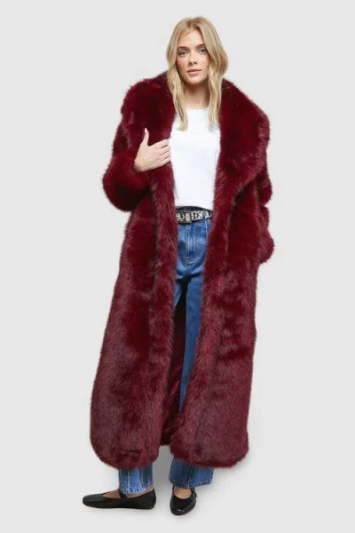 Oasis Maxi Faux Fur Plush Coat In Red