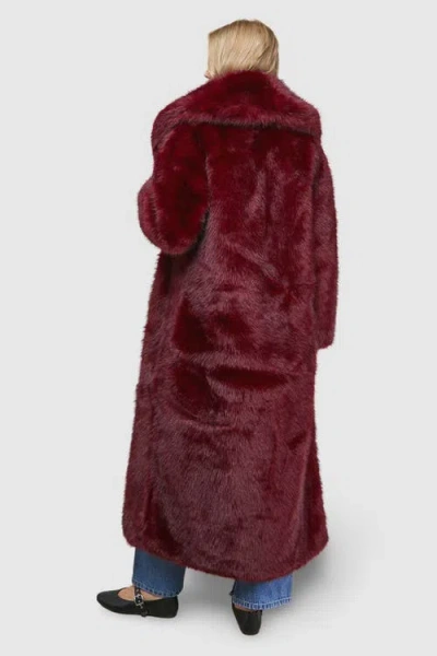 Oasis Maxi Faux Fur Plush Coat In Red