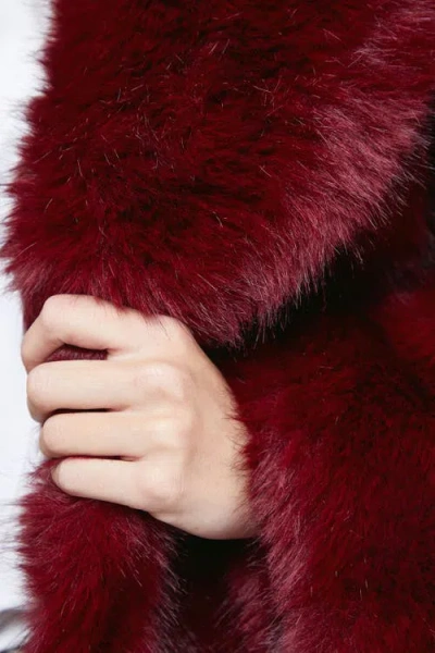 Oasis Maxi Faux Fur Plush Coat In Red