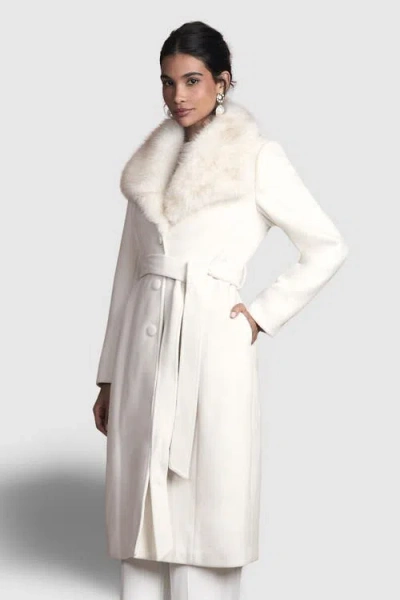 Coast Faux Fur Collar Belted Midi Coat In White